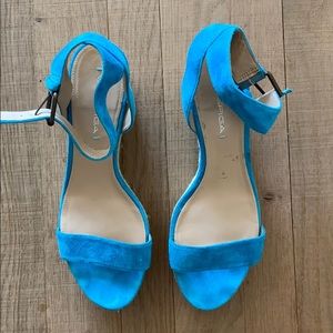 Via Spiga turquoise suede platform espadrilles